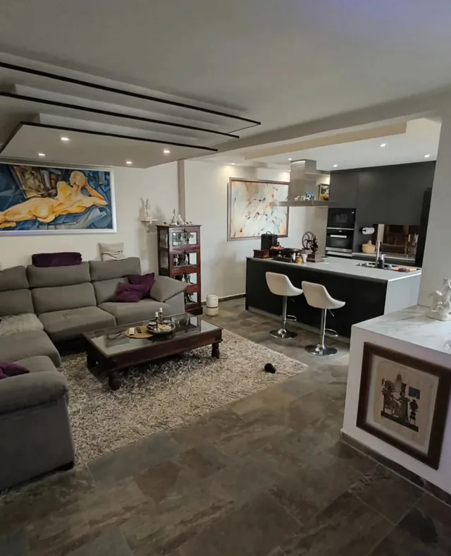 Living room and open-plan kitchen