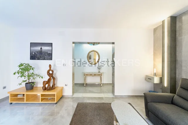 Living room with Paris skyline photograph